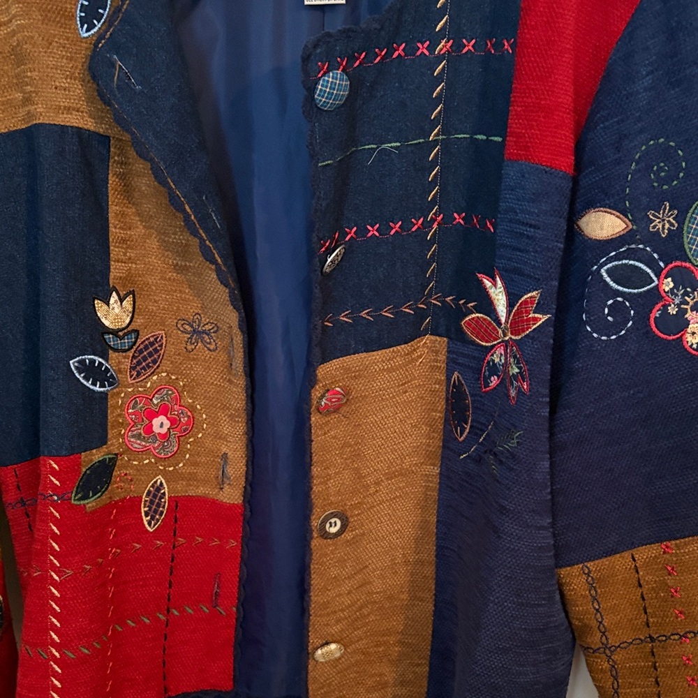 Women's Patchwork Embroidered Jacket - Navy & Bro… - image 3